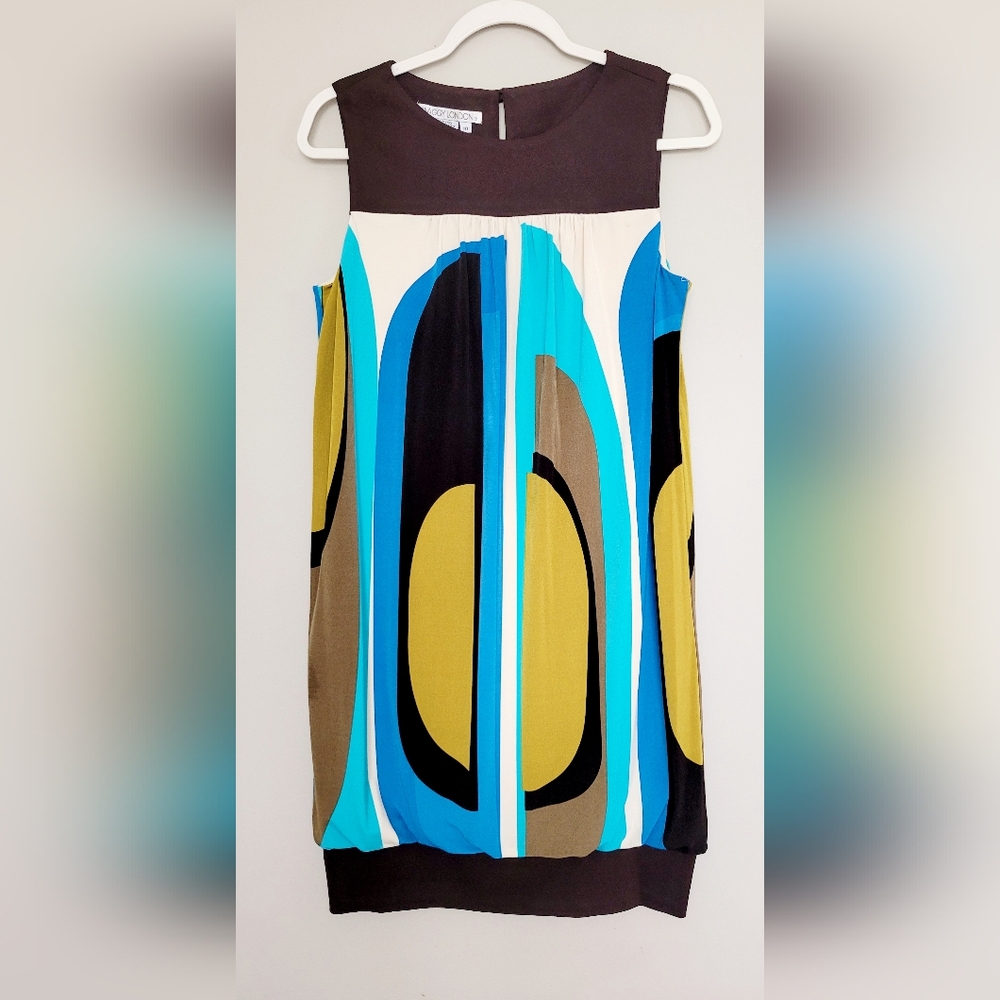 Maggy London Brown/Olive Midi Abstract Dress Vacation 10/Medium